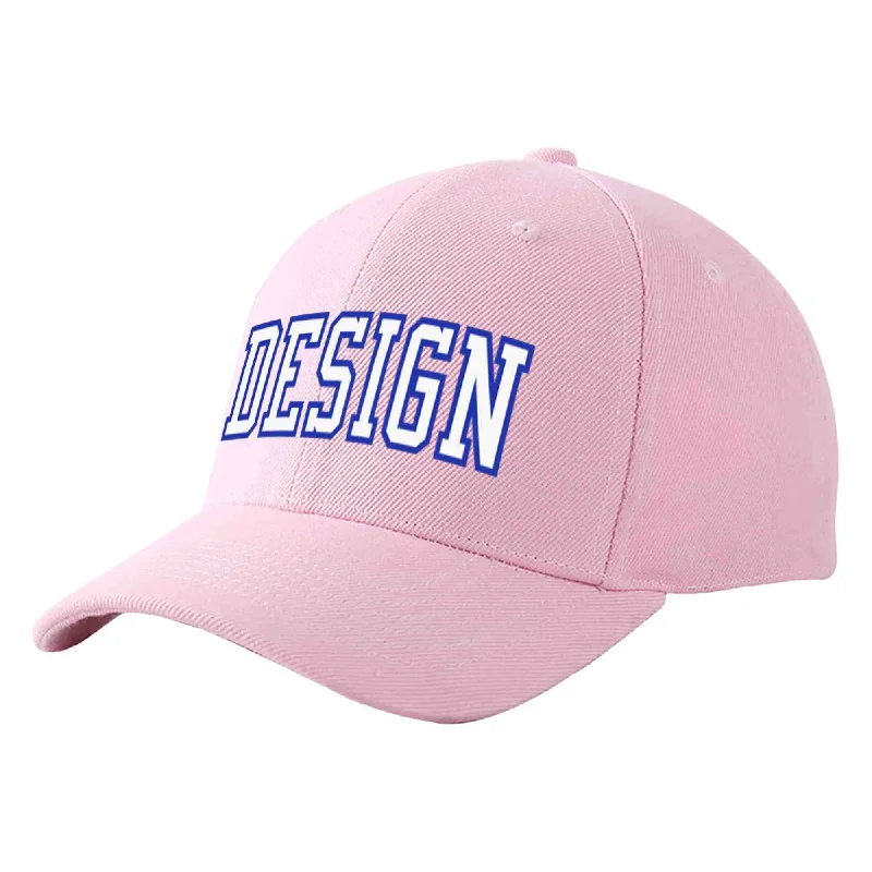 Baseball Cap Championship-Custom Pink White-Royal Curved Eaves Sport Design Baseball Cap