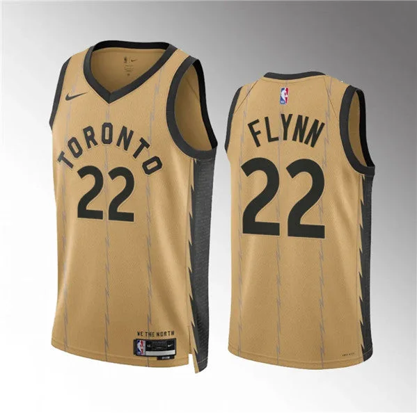 Basketball Jersey Hall of Fame-Men's Toronto Raptors #22 Malachi Flynn Gold 2023/24 City Edition Stitched Basketball Basketball Jersey