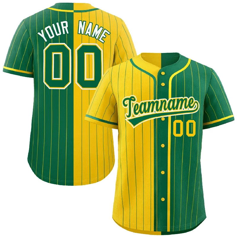 Baseball Jersey Loose Fit-Custom Gold Kelly Green Two Tone Striped Fashion Authentic Baseball Jersey