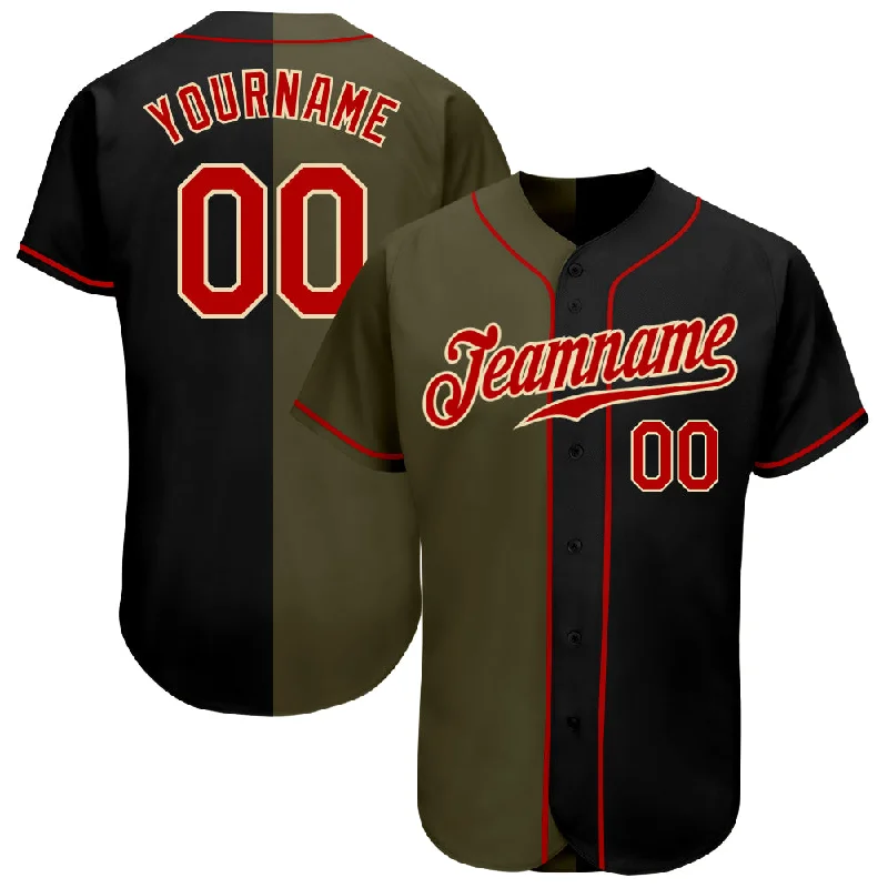 Baseball Jersey Premium-Custom Black Red-Olive Authentic Split Fashion Baseball Jersey