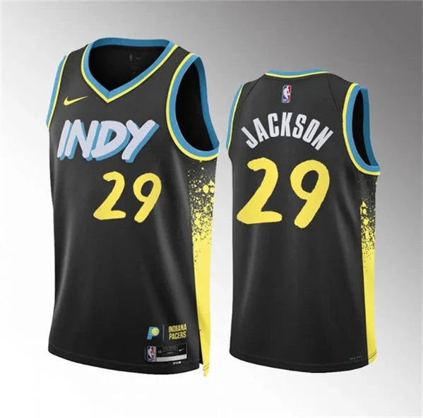 Basketball Jersey Pop Culture-Men's Indiana Pacers #29 Quenton Jackson Black 2023/24 City Edition Stitched Basketball Basketball Jersey