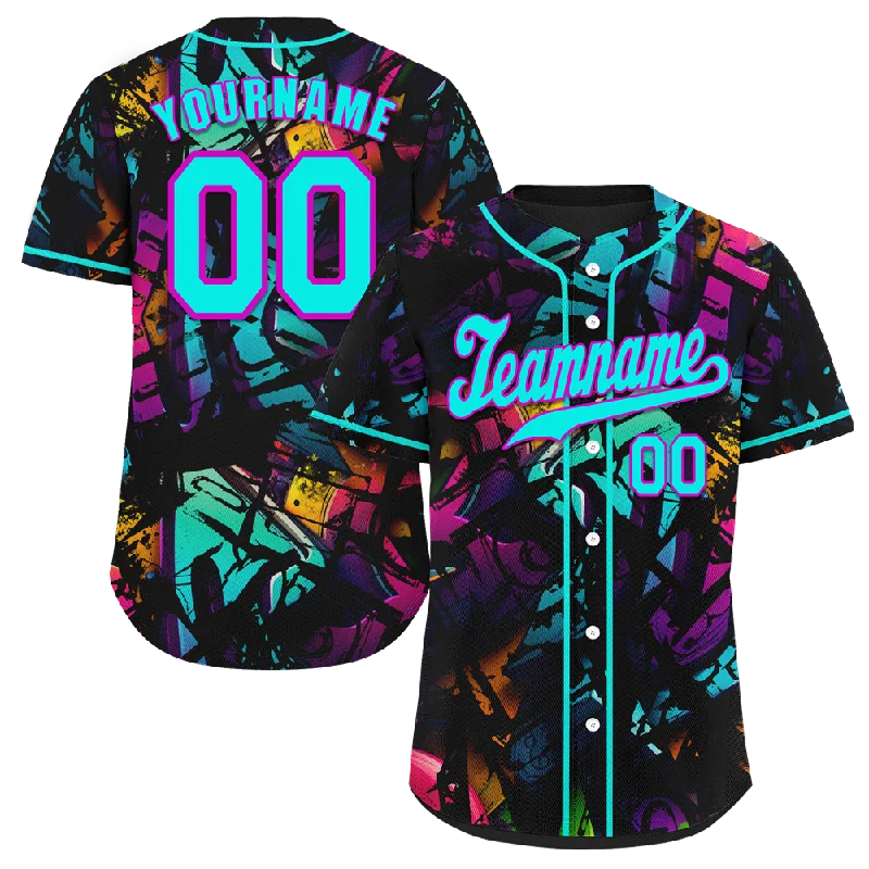 Baseball Jersey Urban-Custom Colorful Graffiti Pattern Aqua Authentic Baseball Jersey