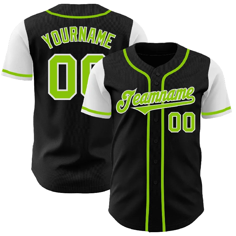 Baseball Jersey Geometric-Custom Black Neon Green-White Authentic Two Tone Baseball Jersey