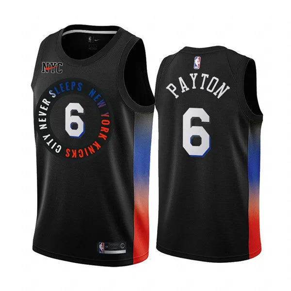 Basketball Jersey Striped-Men's New York Knicks #6 Elfrid Payton Black City Edition New Uniform 2020-21 Stitched Basketball Jersey