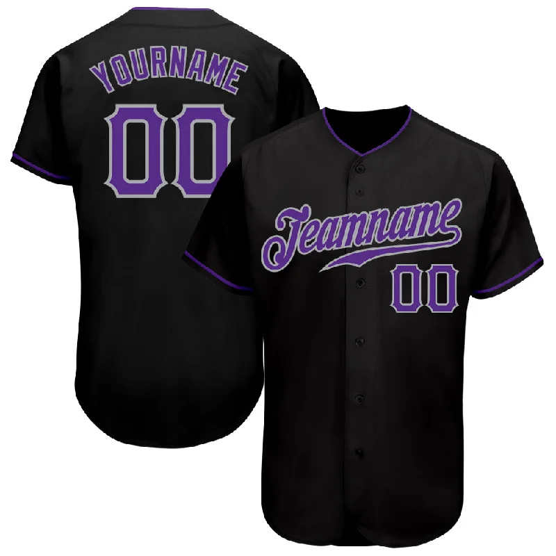 Baseball Jersey Short Sleeve-Custom Black Purple-Gray Authentic Baseball Jersey