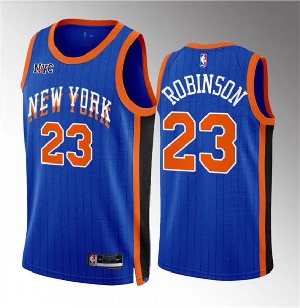 Basketball Jersey Silver-Men's New York Knicks #23 Mitchell Robinson Blue 2023/24 City Edition Stitched Basketball Basketball Jersey