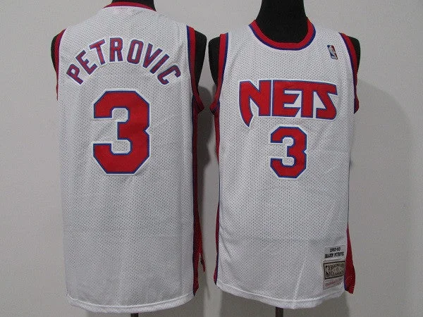 Basketball Jersey Long Sleeve-Men's Brooklyn Nets #3 Drazen Petrovic White Throwback Stitched Basketball Jersey