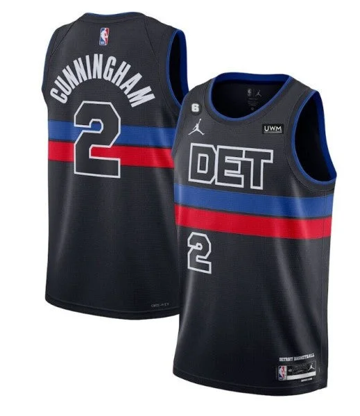 Basketball Jersey Groomsmen-Men's Detroit Pistons #2 Cade Cunningham Black 2022/23 City Edition With NO.6 Patch Stitched Basketball Jersey