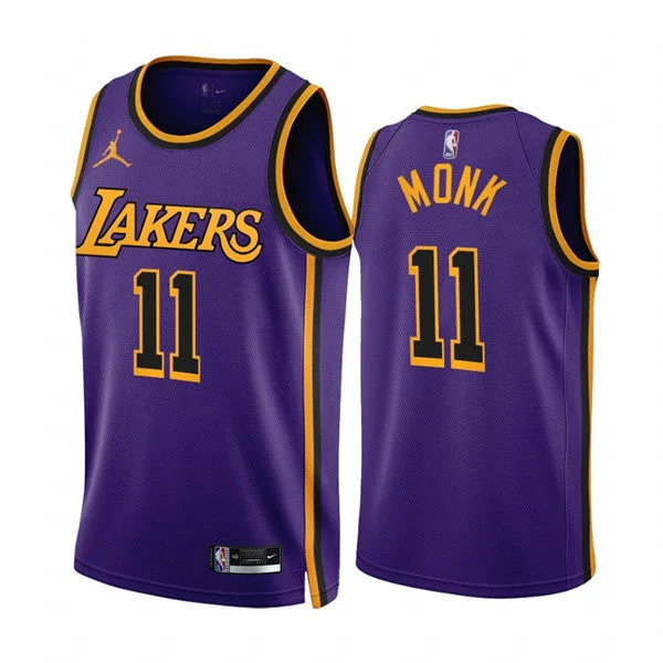 Basketball Jersey Funny-Men's Los Angeles Lakers #11 Malik Monk 2022/23 Purple Statement Edition Stitched Basketball Jersey