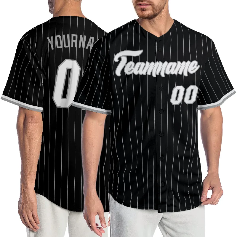 Baseball Jersey Urban-Custom Black Gray Pinstripe White-Gray Authentic Baseball Jersey