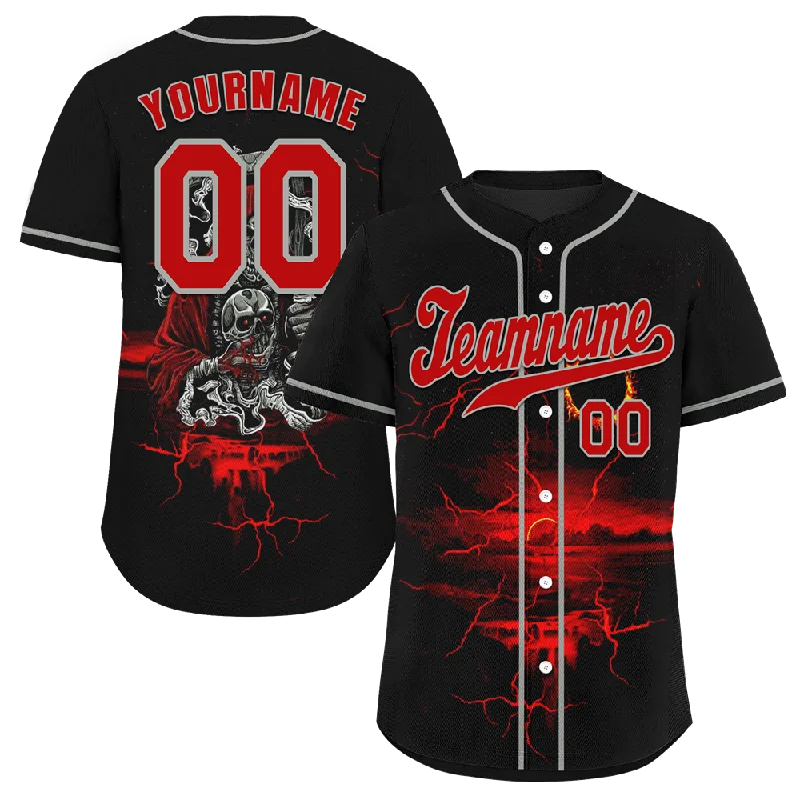 Baseball Jersey Wedding-Custom Black Red Skull Fashion Red Authentic Baseball Jersey BSBJ0a-bc0fb9a