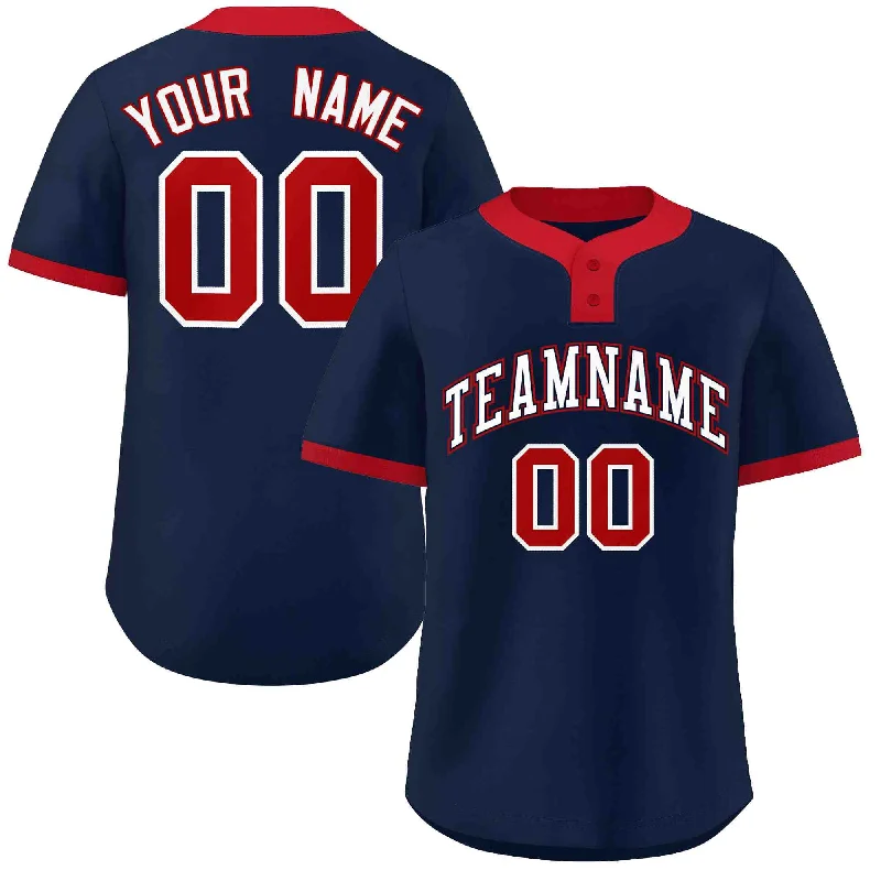 Baseball Jersey Viral-Custom Navy White-Red Classic Style Authentic Two-Button Baseball Jersey