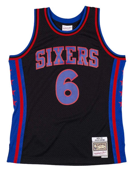 Basketball Jersey Soft-Men's Philadelphia 76ers #6 Julius Erving 1976-77 Black Mitchell & Ness Swingman Stitched Basketball Jersey