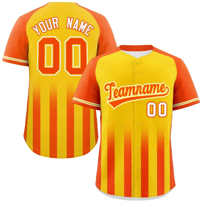 Baseball Jersey Gameday Outfit-Custom Gold Orange Raglan Sleeves Gradient Thick Stripe Authentic Baseball Jersey