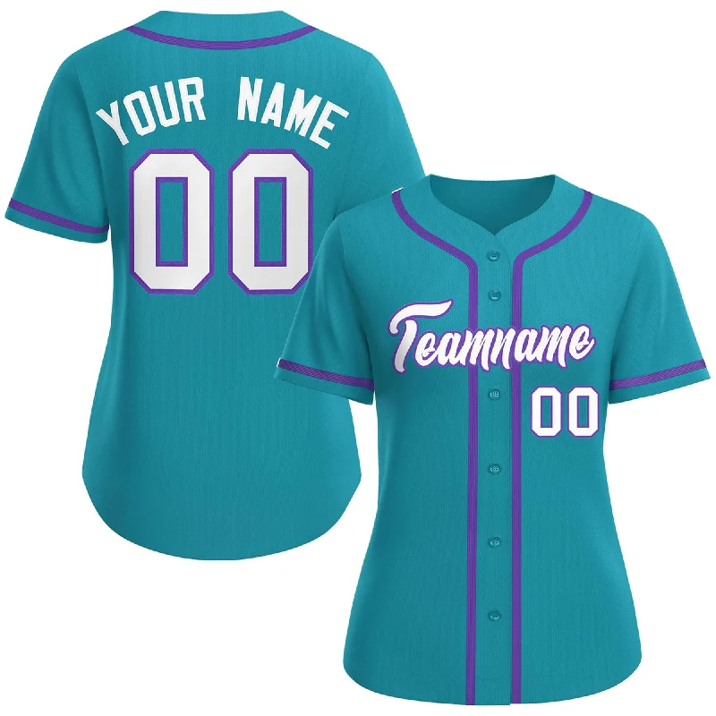 Baseball Jersey Cyber Monday-Custom Aqua White-Purple Classic Style Baseball Jersey For Women