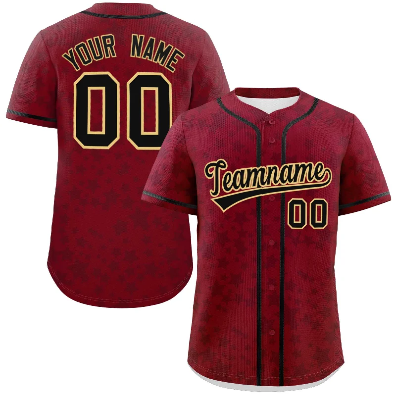 Baseball Jersey Yellow-Custom Crimson Black Personalized Star Graffiti Pattern Authentic Baseball Jersey