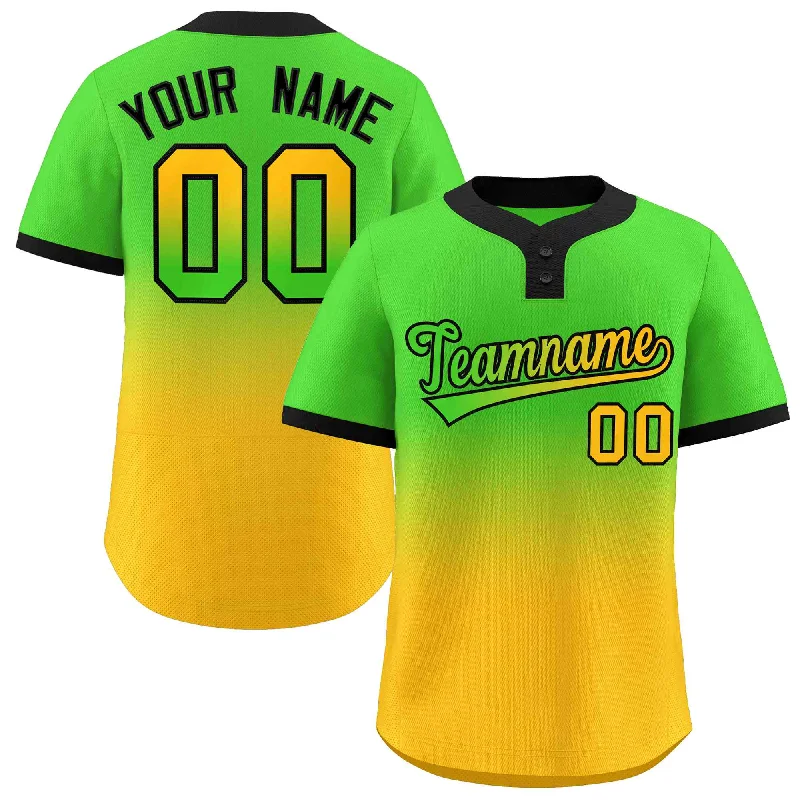 Baseball Jersey State Pride-Custom Neon Green Gold Green-Black Gradient Fashion Authentic Two-Button Baseball Jersey