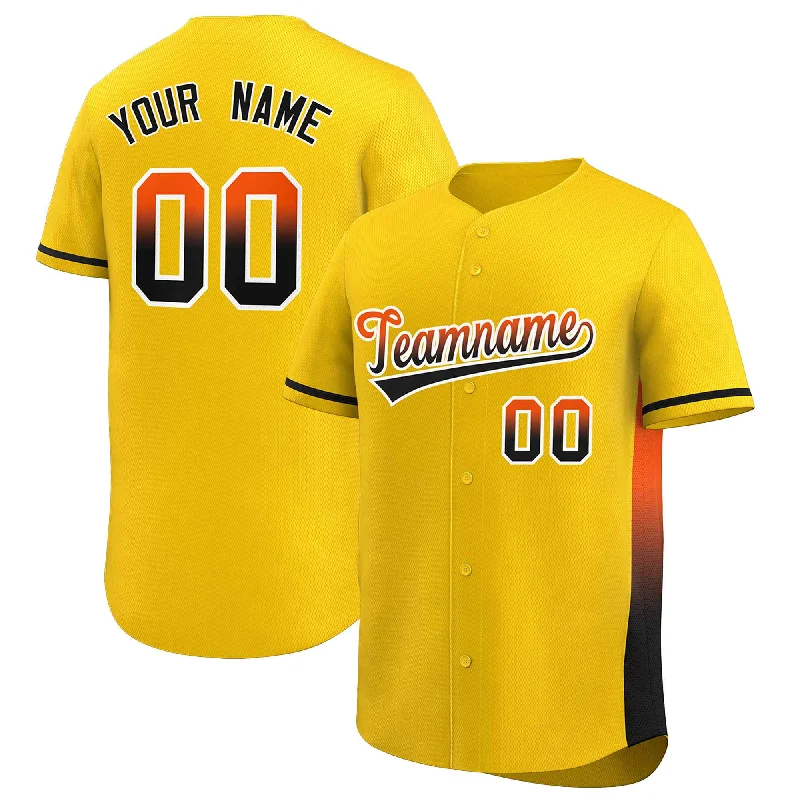 Baseball Jersey Baseball Sister-Custom Gold Orange-Black Personalized Gradient Font And Side Design Authentic Baseball Jersey