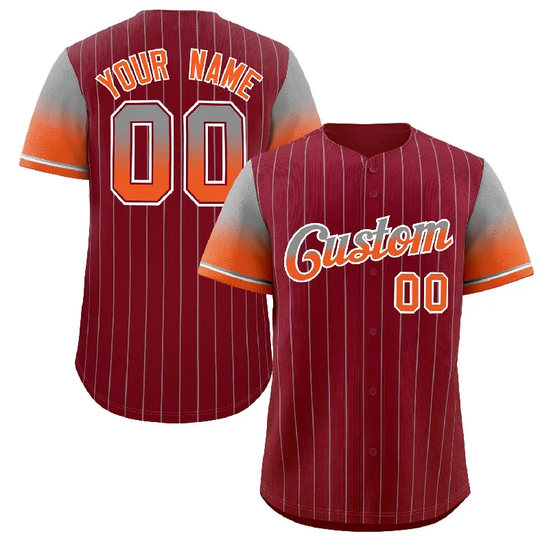 Baseball Jersey Wedding-Custom Crimson Gray Orange-White Stripe Font Gradient Fashion Authentic Baseball Jersey