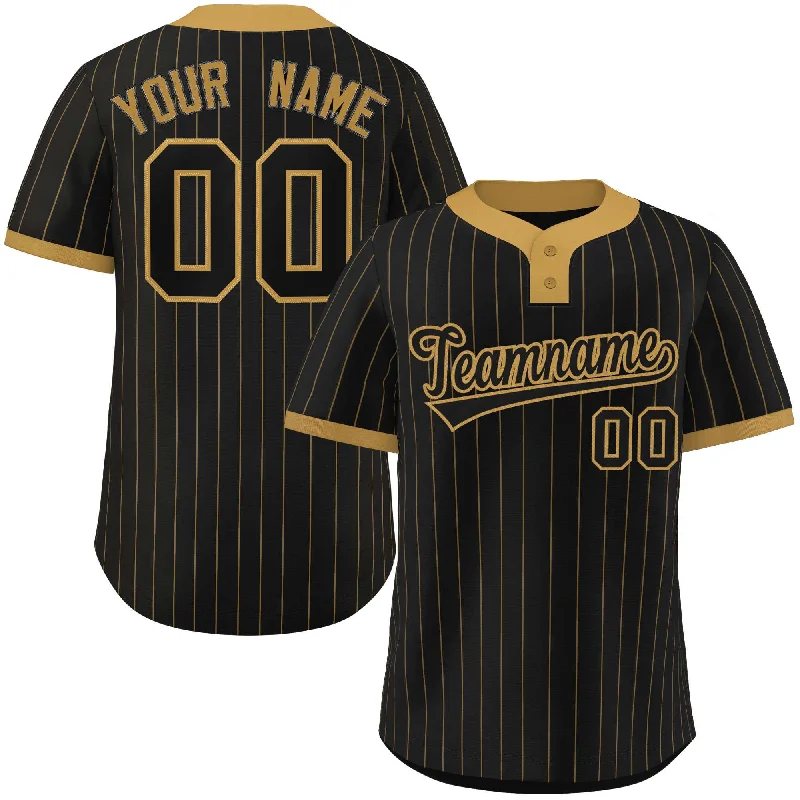 Baseball Jersey Playoff-Custom Black Old Gold Stripe Fashion Authentic Two-Button Baseball Jersey