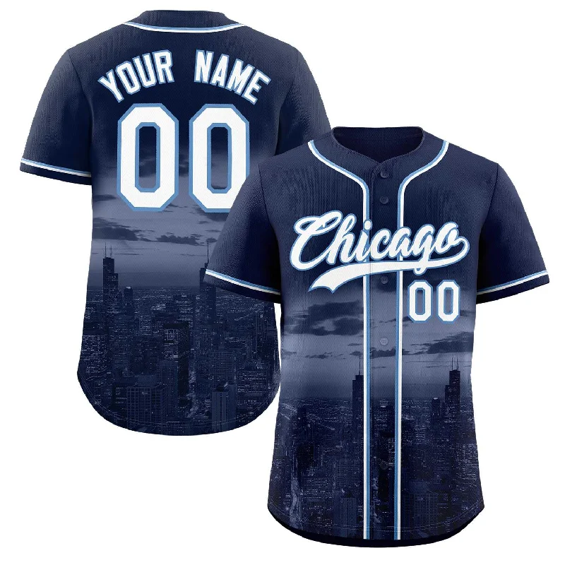 Baseball Jersey Hunting-Custom Navy White-Light Blue Chicago City Connect Baseball Jersey