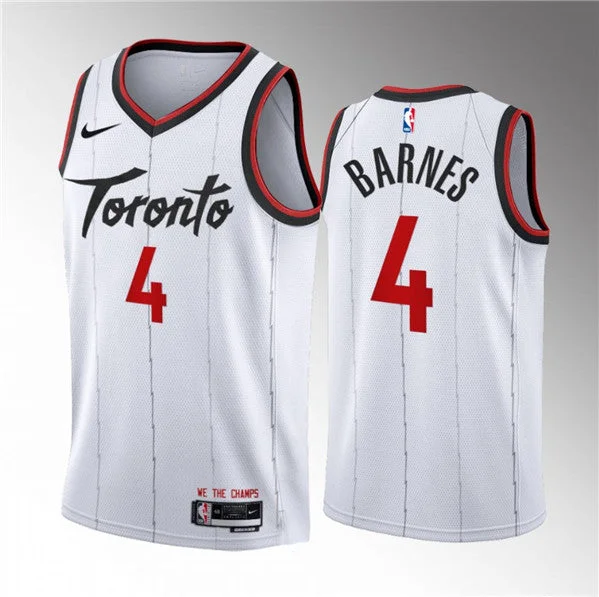 Basketball Jersey Breathable Fabric-Men's Toronto Raptors #4 Scottie Barnes White 2023/24 Association Edition Stitched Basketball Basketball Jersey