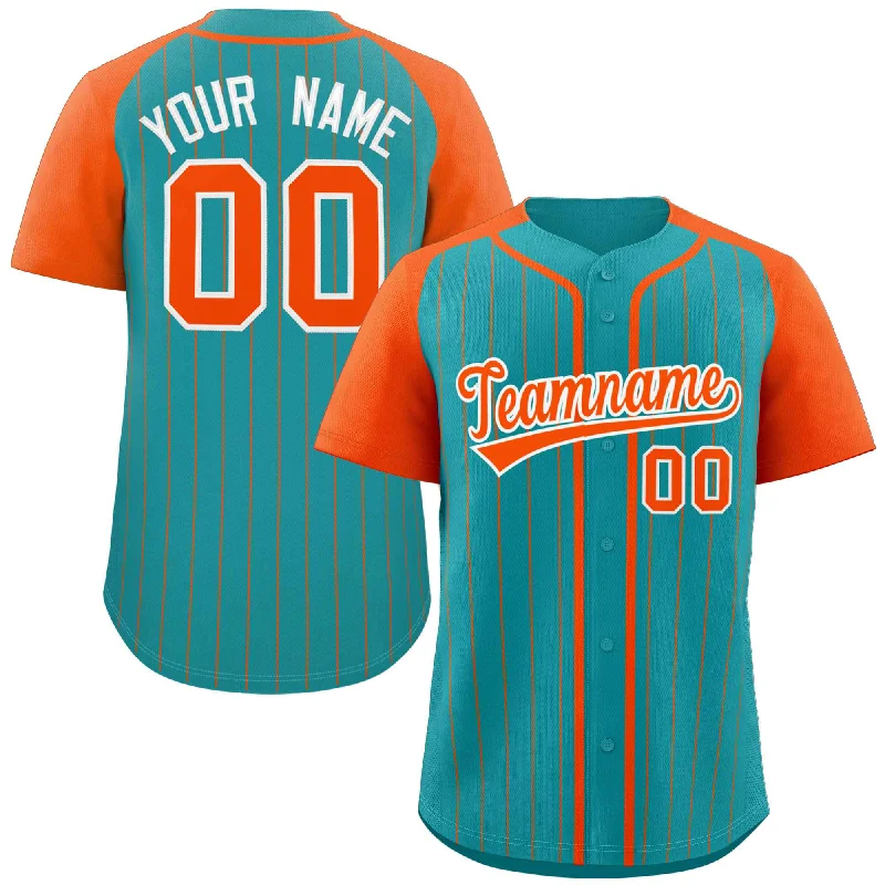 Baseball Jersey Mother's Day-Custom Aqua Orange-White Stripe Fashion Raglan Sleeves Authentic Baseball Jersey