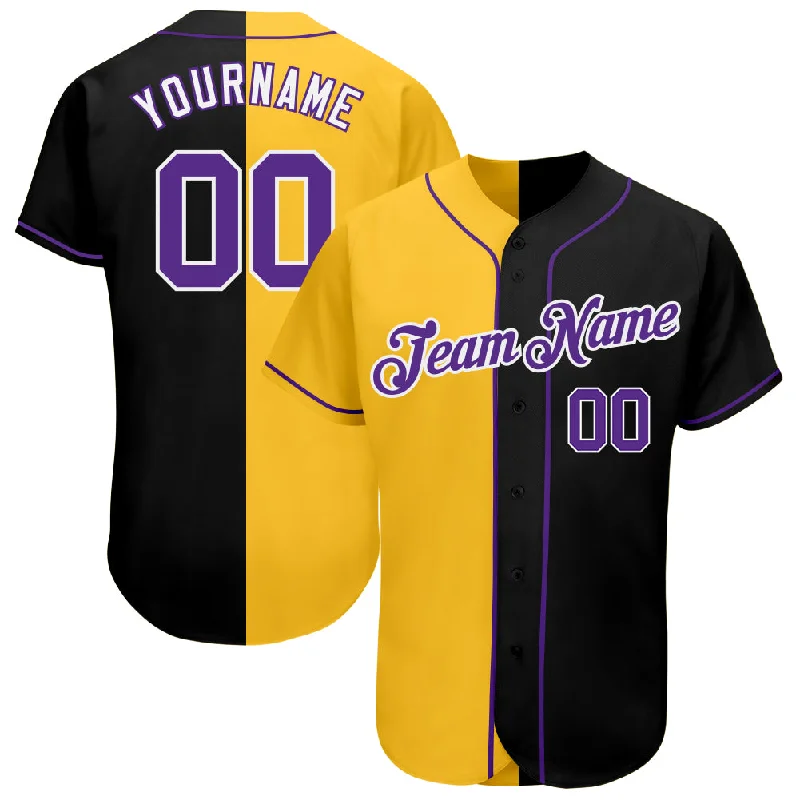 Baseball Jersey Gym-Custom Black Purple-Yellow Authentic Split Fashion Baseball Jersey