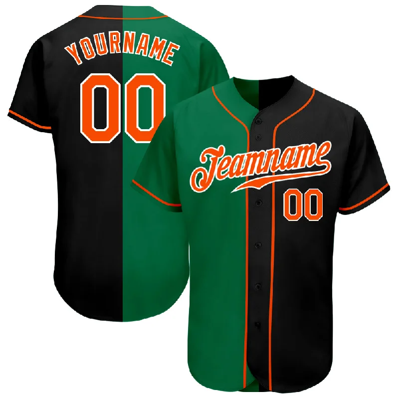 Baseball Jersey Lounge-Custom Black Orange-Kelly Green Authentic Split Fashion Baseball Jersey