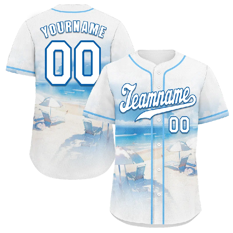 Baseball Jersey Beach-Custom White Blue Hawaii White Authentic Baseball Jersey BSBJ0a-bc0fb78