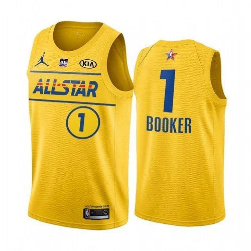 Basketball Jersey Mother’s Day-Men's 2021 All-Star #1 Devin Booker Yellow Western Conference Stitched Basketball Jersey