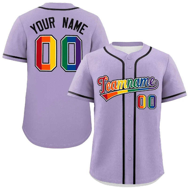 Baseball Jersey Casual-Custom Light Purple LGBT Rainbow For Pride Month Classic Style Authentic Baseball Jersey