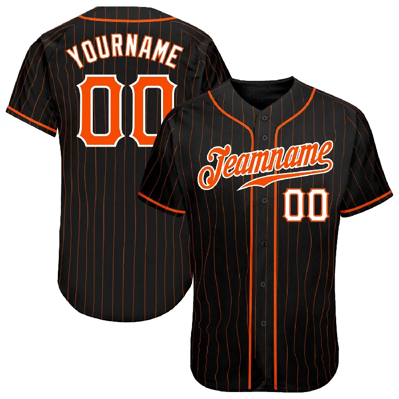 Baseball Jersey Sustainable-Custom Black Orange Pinstripe Orange-White Authentic Baseball Jersey