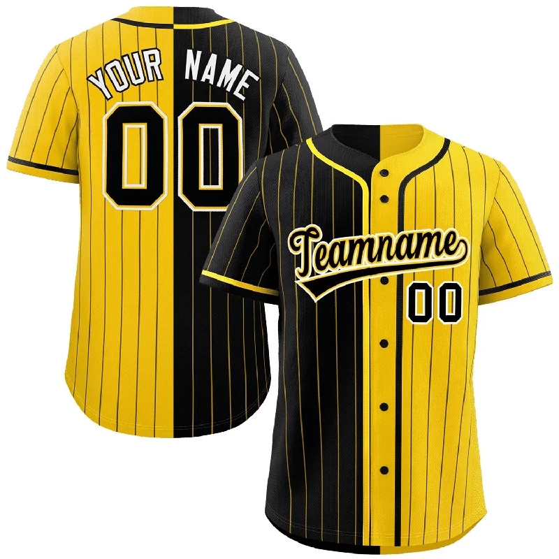 Baseball Jersey Trendy-Custom Black Gold Two Tone Striped Fashion Authentic Baseball Jersey