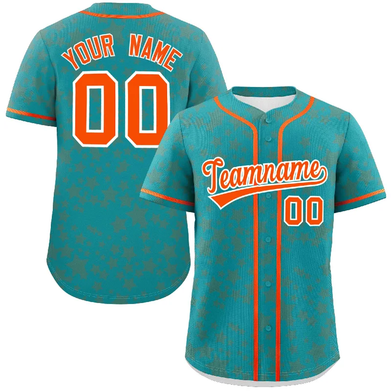 Baseball Jersey Performance-Custom Aqua Orange Personalized Star Graffiti Pattern Authentic Baseball Jersey