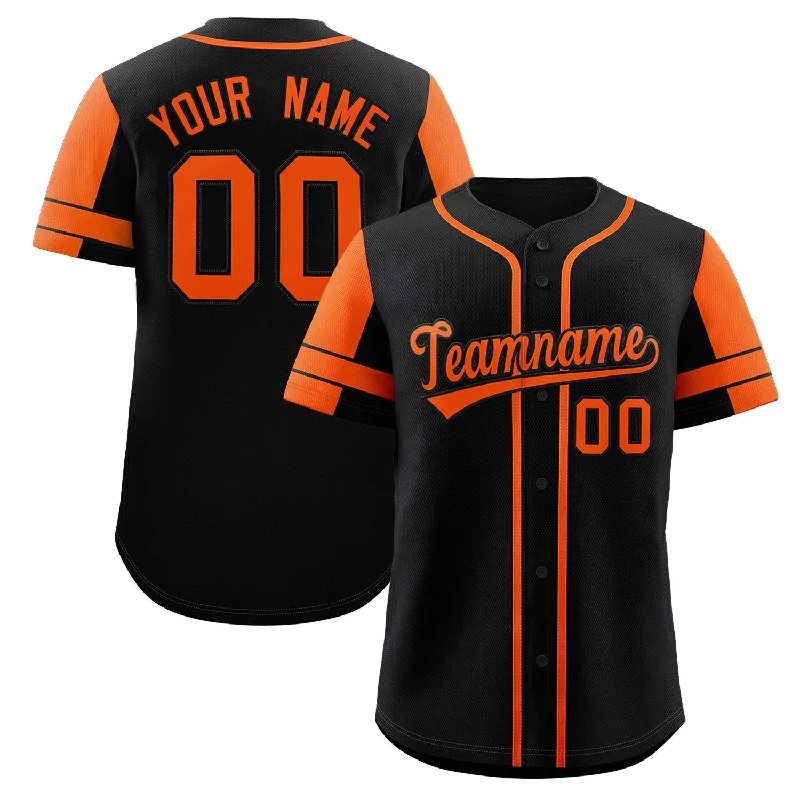 Baseball Jersey High Demand-Custom Black Orange Personalized Raglan Sleeves Authentic Baseball Jersey