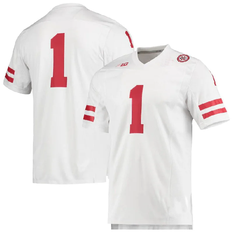 Football Jersey Wholesale-#1 N.Huskers Team Premier Football Jersey White Stitched American College Jerseys