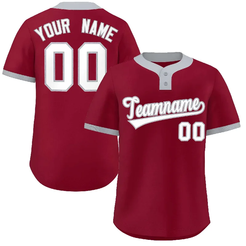 Baseball Jersey Outdoor-Custom Crimson White-Gray Classic Style Authentic Two-Button Baseball Jersey