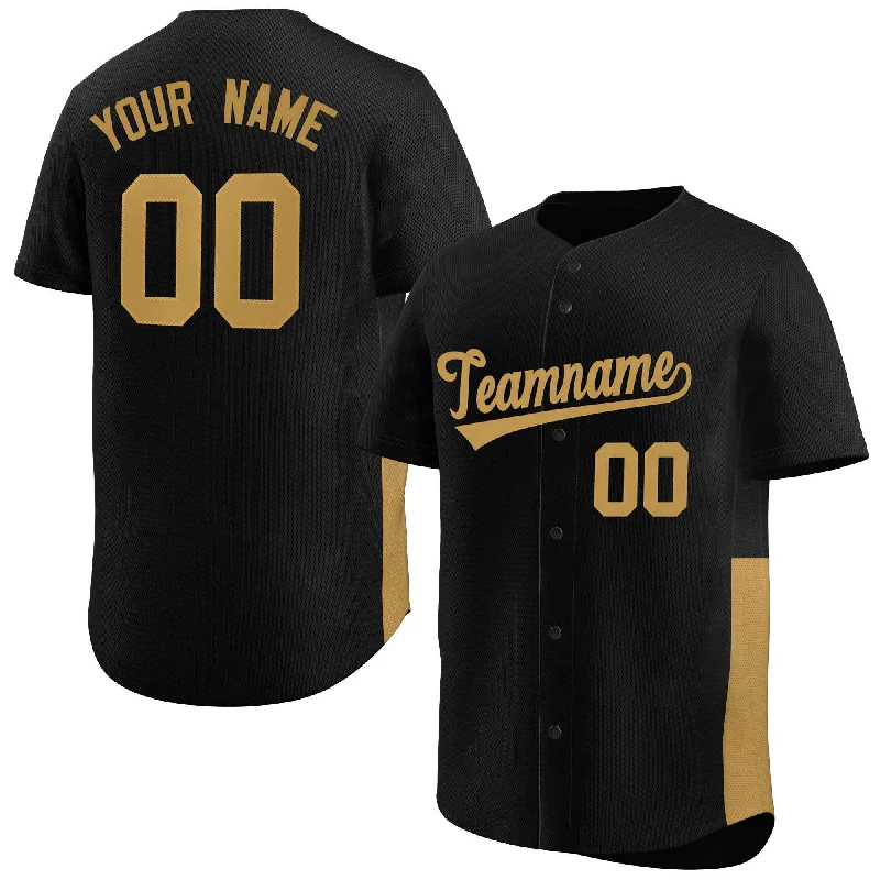 Baseball Jersey Baby-Custom Black Old Gold Personalized Side Two-Tone Design Authentic Baseball Jersey