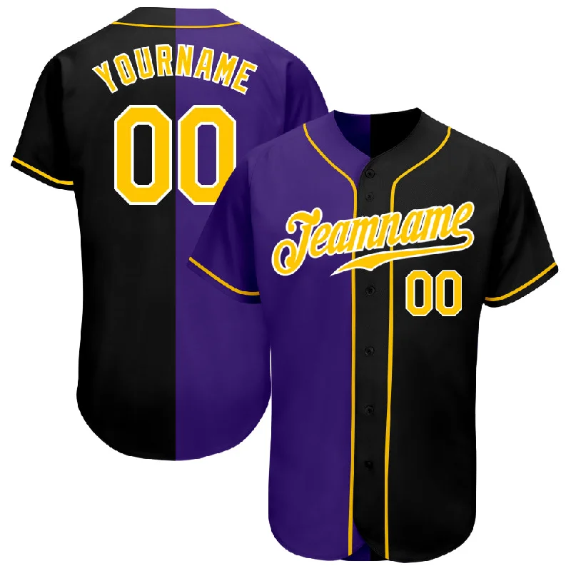 Baseball Jersey Custom-Custom Black Gold-Purple Authentic Split Fashion Baseball Jersey