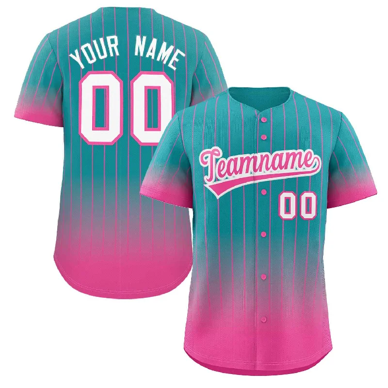 Baseball Jersey Viral-Custom Aqua Pink-White Gradient Stripe Fashion Authentic Baseball Jersey