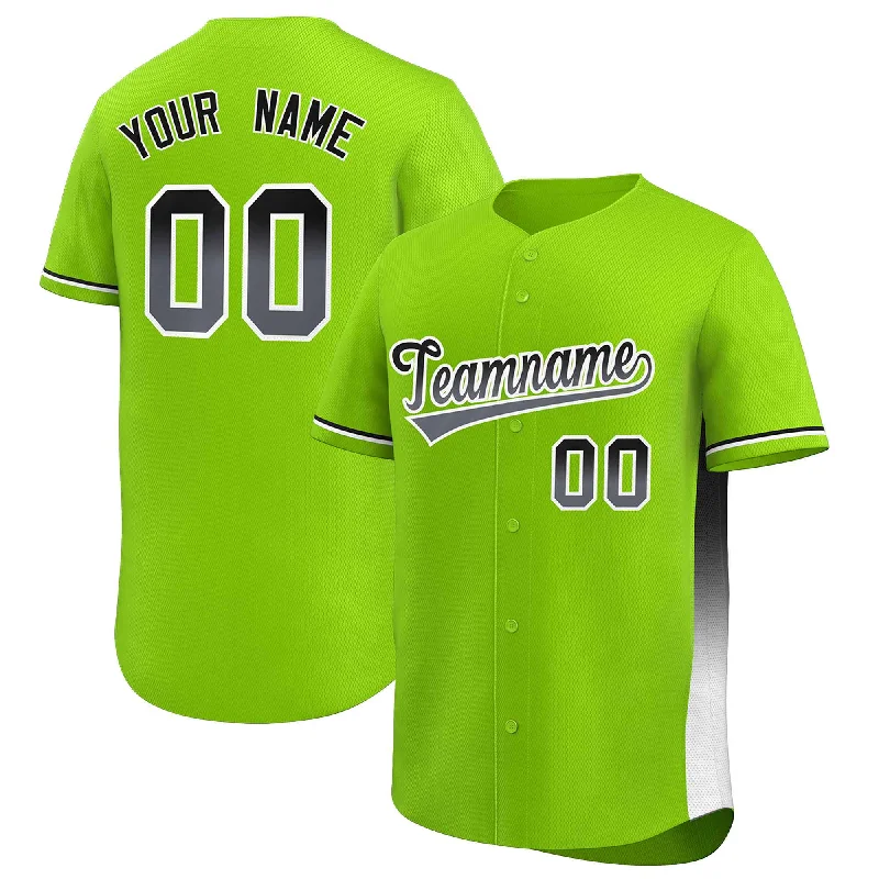 Baseball Jersey Long Sleeve-Custom Neon Green Black-White Personalized Gradient Font And Side Design Authentic Baseball Jersey