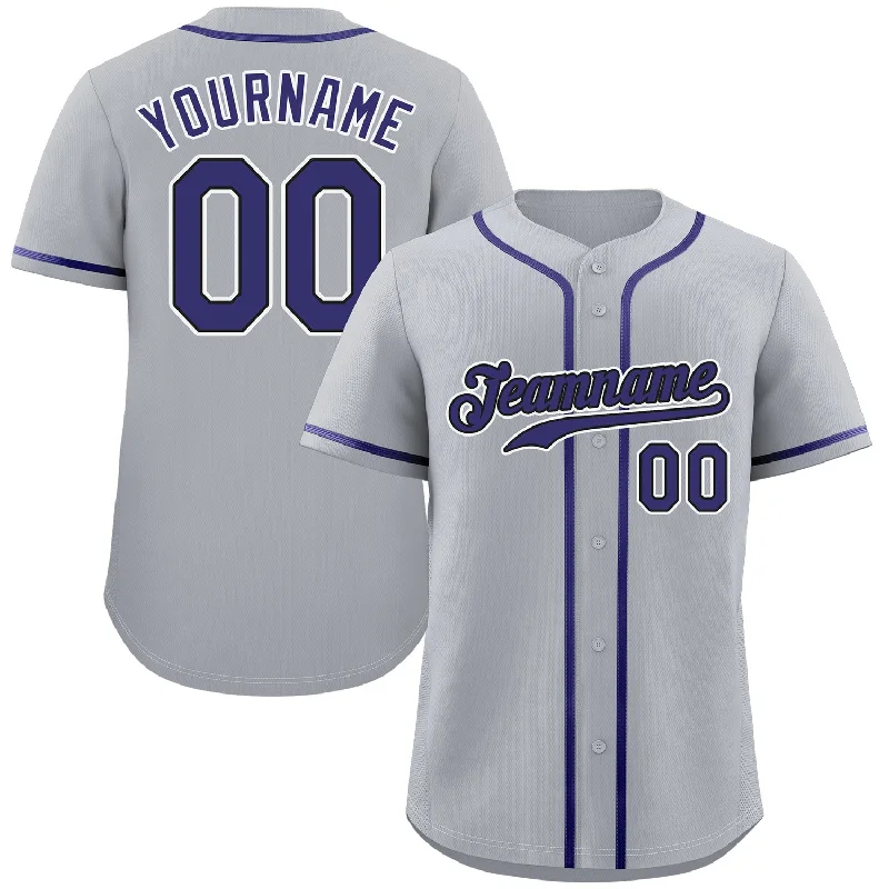 Baseball Jersey Baseball Player-Custom Gray Purple-White Classic Style Authentic Baseball Jersey