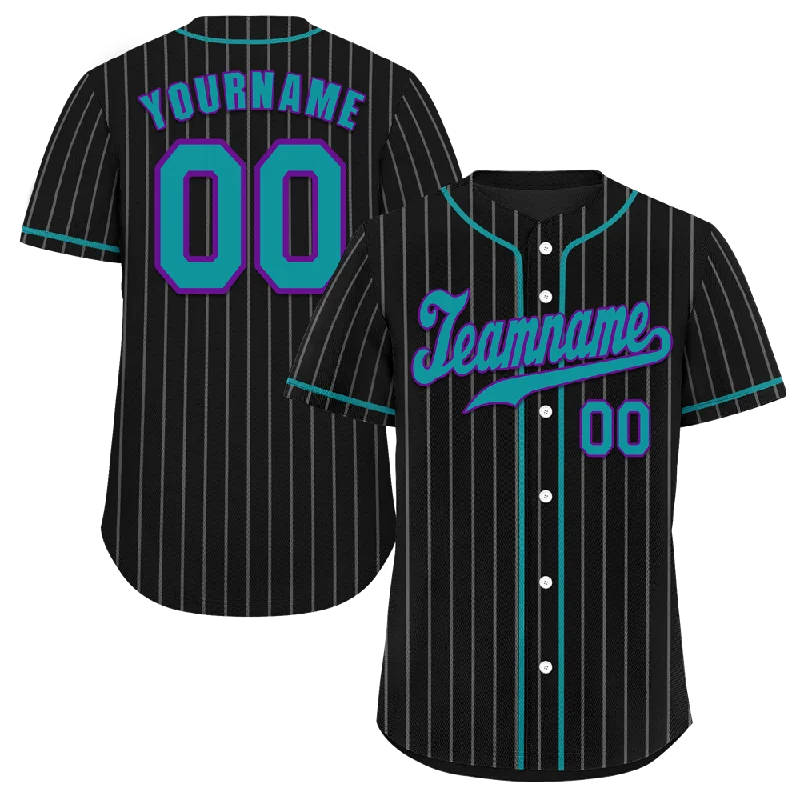 Baseball Jersey New Year-Custom Black Stripe Fashion Aqua Authentic Baseball Jersey