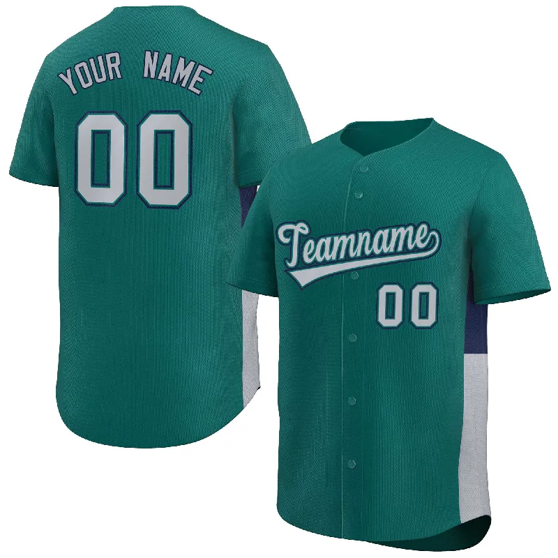 Baseball Jersey Minimalist-Custom Aqua Gray-Navy Personalized Side Two-Tone Design Authentic Baseball Jersey