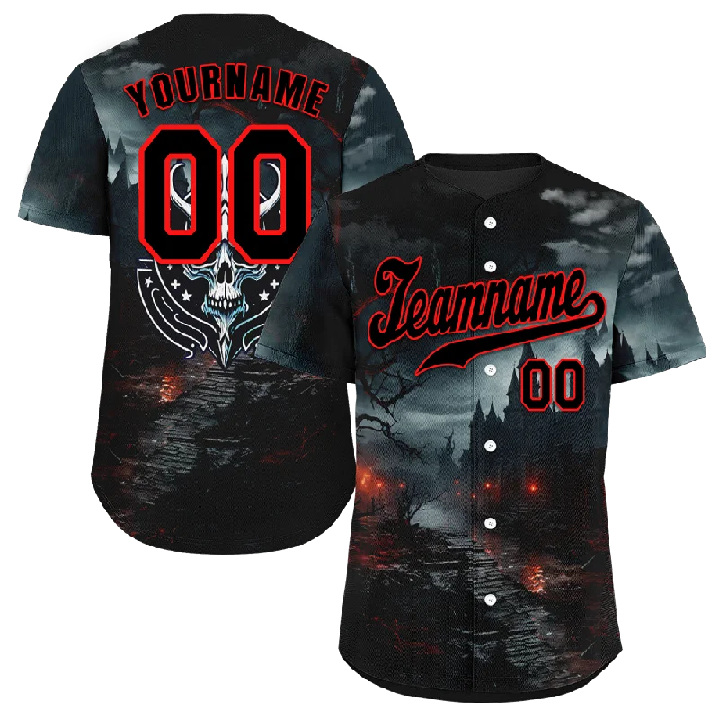 Baseball Jersey USA Flag-Custom Black Skull Fashion Black Authentic Baseball Jersey BSBJ0a-bc0fc00