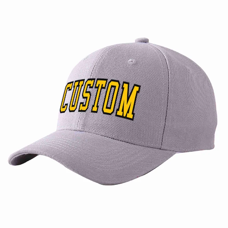 Baseball Cap Flat Brim-Custom Gray Gold-Black Curved Eaves Sport Baseball Cap Design for Men/Women/Youth