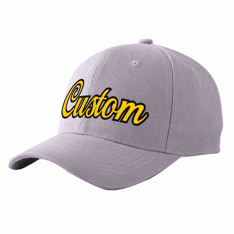 Baseball Cap Kids-Custom Gray Gold-Black Curved Eaves Sport Baseball Cap Design for Men/Women/Youth