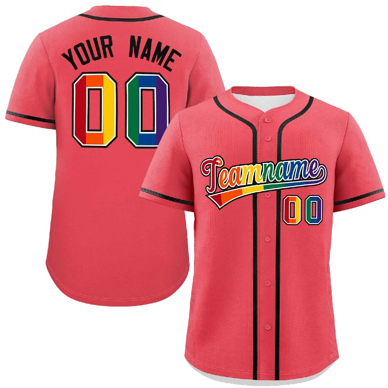 Baseball Jersey Business Casual-Custom Light Red LGBT Rainbow For Pride Month Classic Style Authentic Baseball Jersey