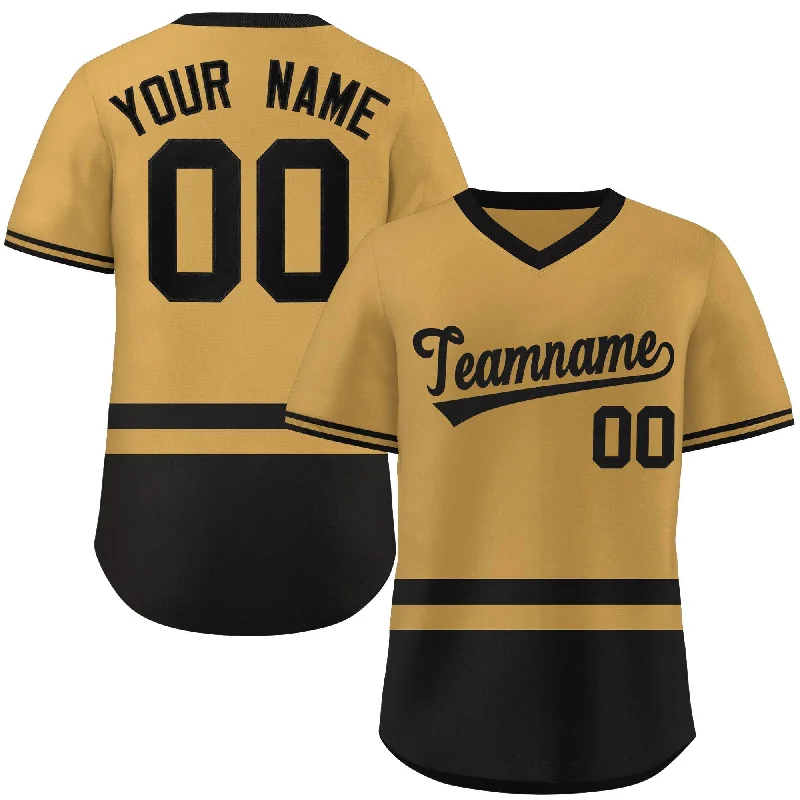 Baseball Jersey Lightweight-Custom Gold Black Color Block Personalized V-Neck Authentic Pullover Baseball Jersey